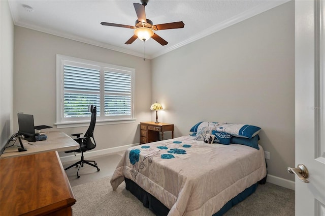 4 Midden Ln, Palm Coast, FL 32137 - carpeted bedroom with crown molding, an office area, and ceiling fan