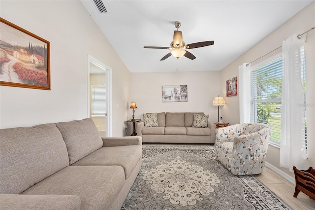 22 Post Tree Ln, Palm Coast, FL 32164 - living area with ceiling fan, light wood-style flooring, and lofted ceiling