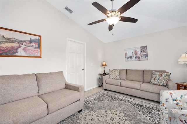 22 Post Tree Ln, Palm Coast, FL 32164 - living area featuring vaulted ceiling and ceiling fan