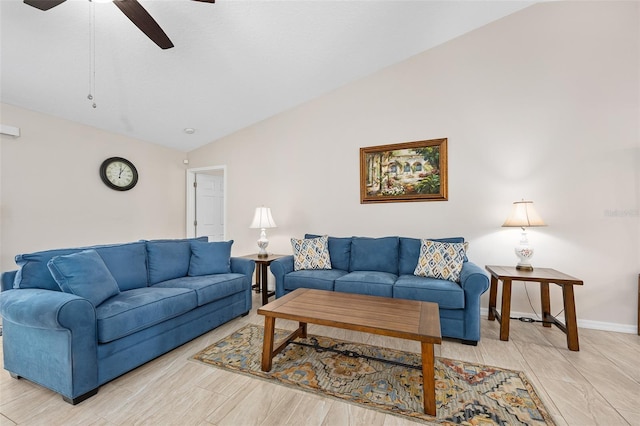 22 Post Tree Ln, Palm Coast, FL 32164 - living area featuring lofted ceiling, ceiling fan, and light wood-type flooring