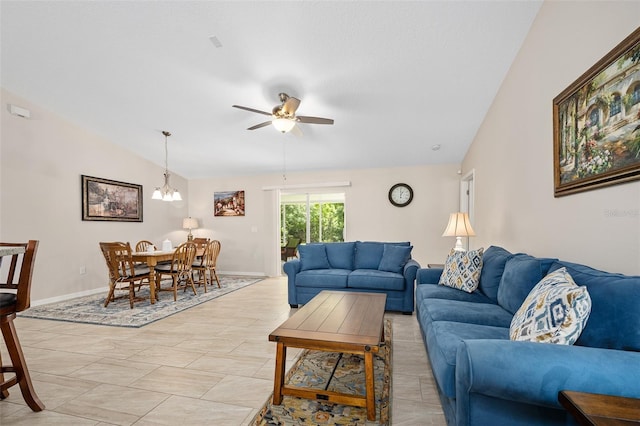 22 Post Tree Ln, Palm Coast, FL 32164 - living room featuring lofted ceiling and a ceiling fan