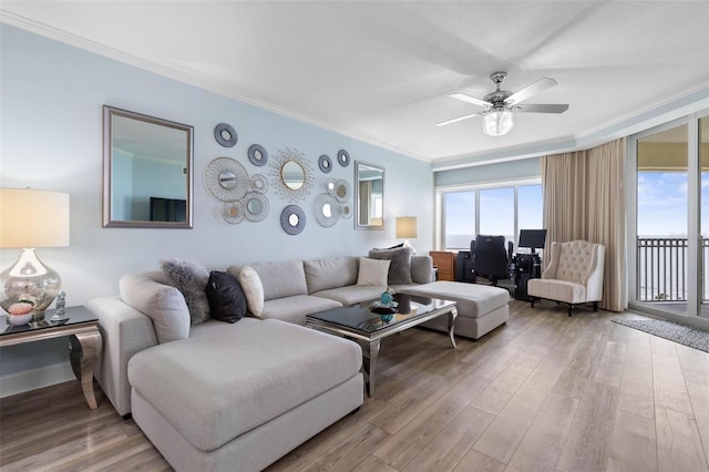 200 Ocean Crest Dr Unit 913, Palm Coast, FL 32137 - living room with crown molding, wood finished floors, and a ceiling fan