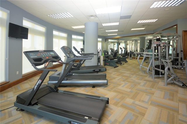 20 Porto Mar Unit 302, Palm Coast, FL 32137 - workout area featuring carpet floors and a paneled ceiling