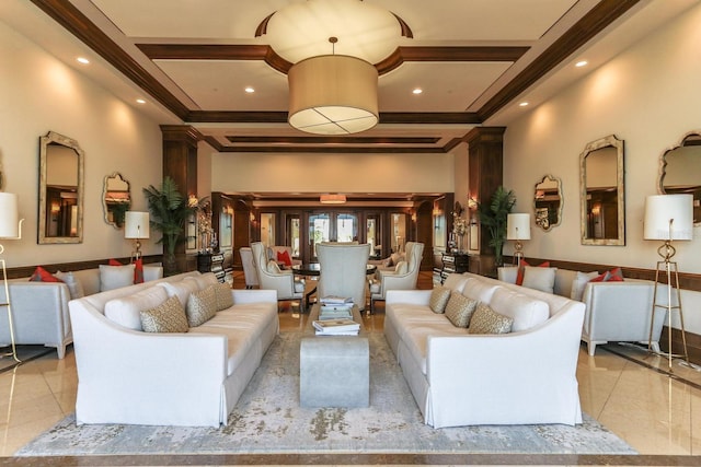 20 Porto Mar Unit 302, Palm Coast, FL 32137 - building lobby with coffered ceiling, beam ceiling, and recessed lighting