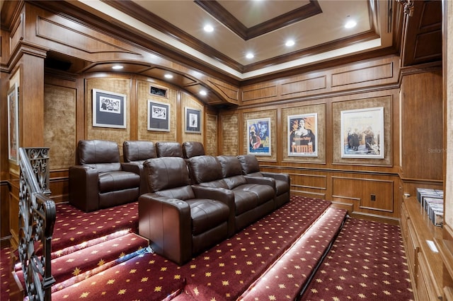 20 Porto Mar Unit 302, Palm Coast, FL 32137 - carpeted home theater with a decorative wall, crown molding, and recessed lighting
