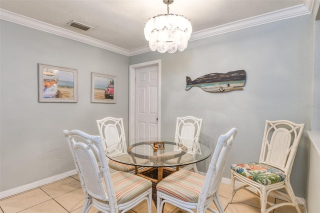 159 Southwind Cir, Saint Augustine, FL 32080 - dining room with a chandelier, ornamental molding, and light tile patterned floors