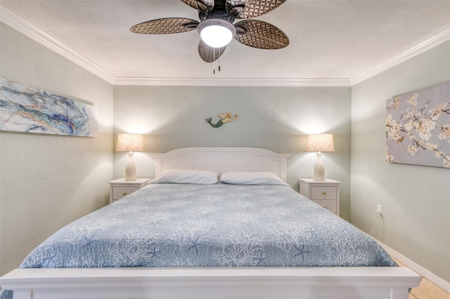 159 Southwind Cir, Saint Augustine, FL 32080 - bedroom with crown molding, ceiling fan, and a textured ceiling