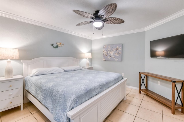 159 Southwind Cir, Saint Augustine, FL 32080 - bedroom featuring ornamental molding, light tile patterned floors, and ceiling fan