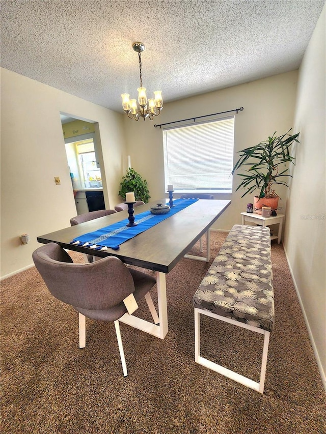 1561 Copperfield Ave, Deltona, FL 32738 - dining area with carpet floors, a chandelier, and a textured ceiling