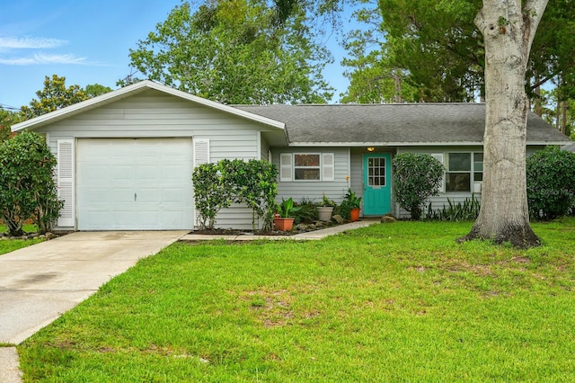 29 Rylin Ln, Palm Coast, FL 32164 - ranch-style house featuring concrete driveway, a front yard, and a shingled roof