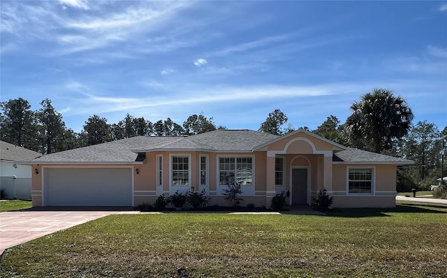 2 Unity Ct, Palm Coast, FL 32164 - single story home with stucco siding, concrete driveway, a front yard, an attached garage, and roof with shingles