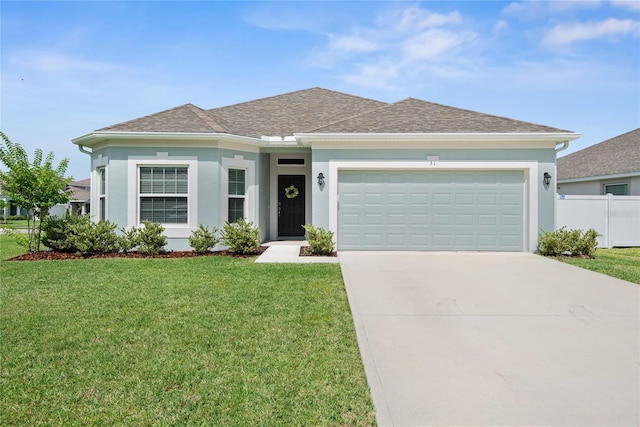 51 Oakleaf Way, Palm Coast, FL 32137 - ranch-style house with concrete driveway, an attached garage, stucco siding, and roof with shingles