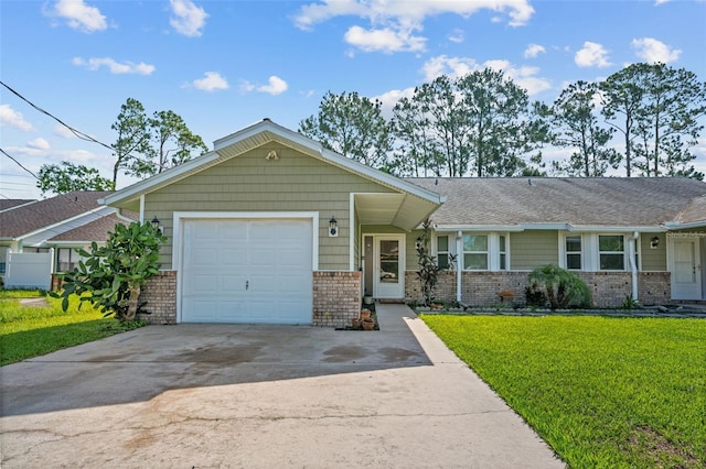 152 Fenimore Ln Unit A & B, Palm Coast, FL 32137 - ranch-style home with brick siding, a garage, a front yard, and driveway
