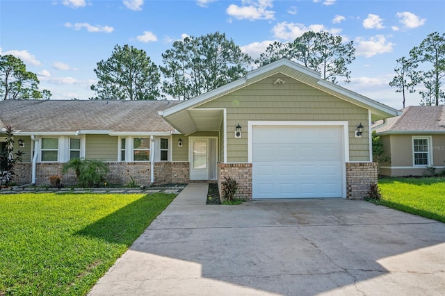 152 Fenimore Ln Unit A & B, Palm Coast, FL 32137 - ranch-style home featuring brick siding, a front lawn, concrete driveway, and a garage