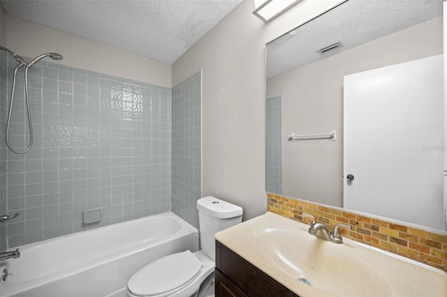 152 Fenimore Ln Unit A & B, Palm Coast, FL 32137 - bathroom featuring a textured ceiling, vanity, shower / tub combination, and backsplash