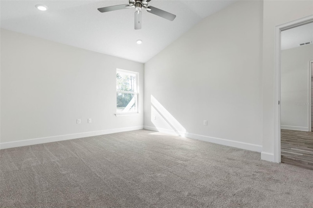 6 Bainbridge Ln, Palm Coast, FL 32137 - carpeted spare room featuring ceiling fan, lofted ceiling, and recessed lighting