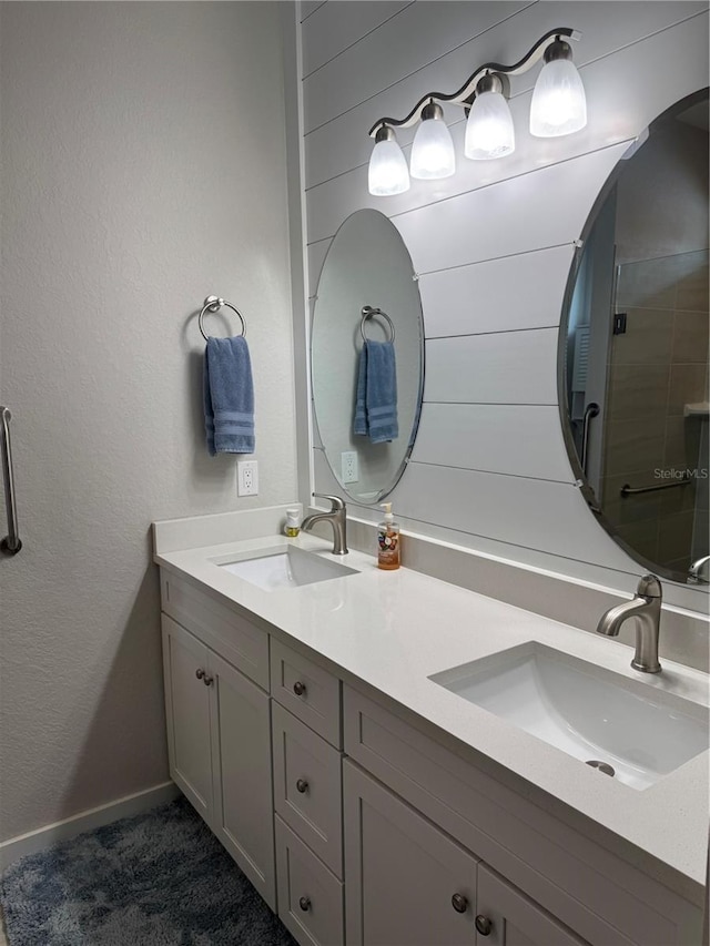 146 Via Madrid Dr, Ormond Beach, FL 32176 - bathroom with double vanity and a shower with shower door