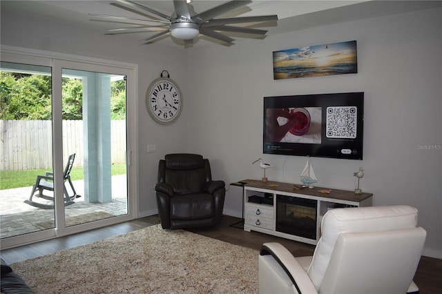 146 Via Madrid Dr, Ormond Beach, FL 32176 - living room with wood finished floors and ceiling fan