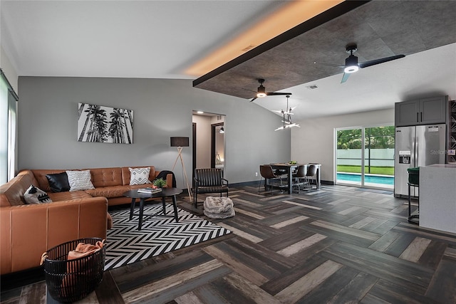 66 Randolph Dr, Palm Coast, FL 32164 - living room featuring vaulted ceiling and a ceiling fan