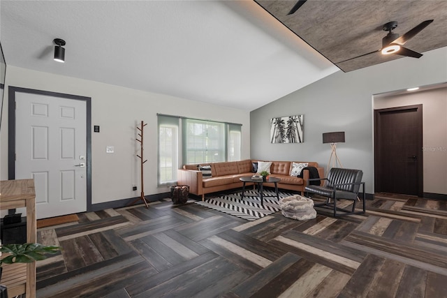 66 Randolph Dr, Palm Coast, FL 32164 - living room with vaulted ceiling and a ceiling fan
