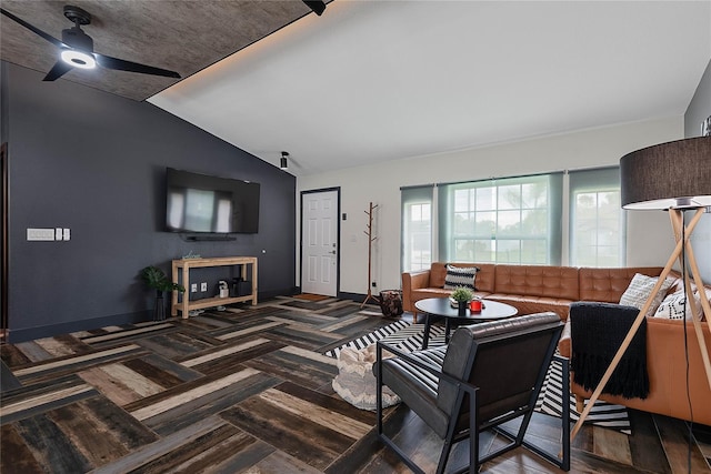 66 Randolph Dr, Palm Coast, FL 32164 - living room with lofted ceiling and ceiling fan