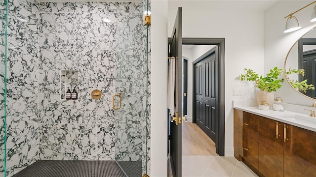 455 Riverfront Dr Unit A204, Palm Coast, FL 32137 - full bathroom with vanity, a stall shower, and tile patterned floors