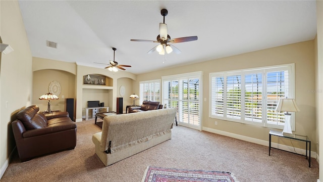 30 Cortes Ct, Palm Coast, FL 32137 - living area with carpet, ceiling fan, and built in features