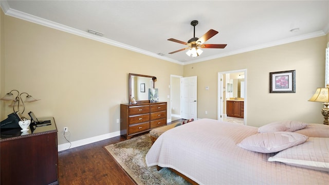 30 Cortes Ct, Palm Coast, FL 32137 - bedroom featuring wood finished floors, ornamental molding, ceiling fan, and ensuite bath