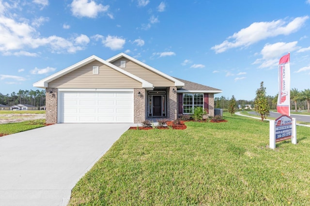 88 Rae Dr, Palm Coast, FL 32164 - single story home with brick siding, a front lawn, a garage, and driveway