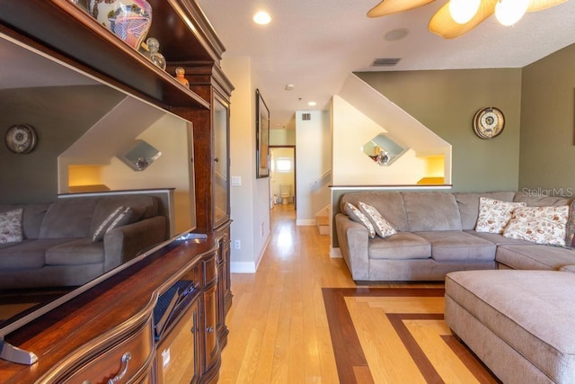 3000 Ocean Shore Blvd Unit 18, Ormond Beach, FL 32176 - living room with light wood-style floors, a ceiling fan, and recessed lighting