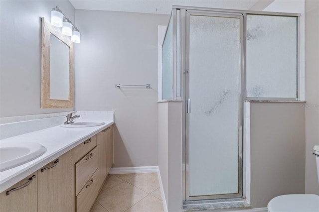 1115 N Central Ave, Flagler Beach, FL 32136 - bathroom featuring double vanity, a shower stall, and tile patterned flooring