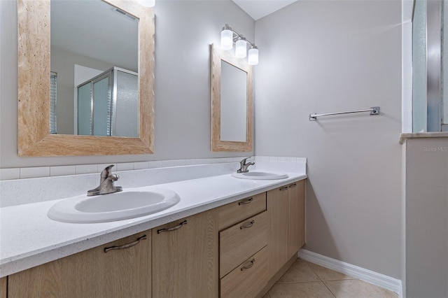 1115 N Central Ave, Flagler Beach, FL 32136 - full bath with double vanity, a stall shower, and tile patterned floors