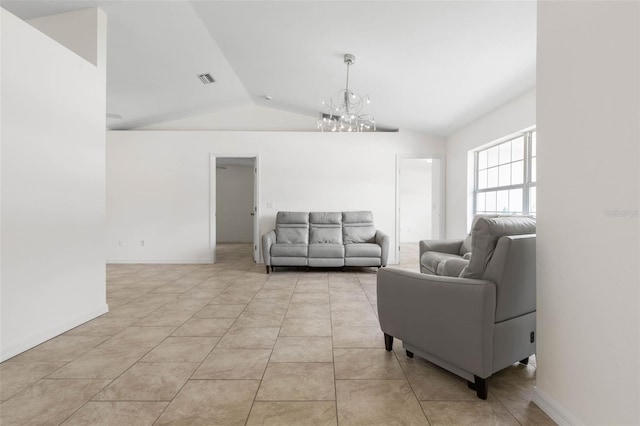 23 Pennfield Ln, Palm Coast, FL 32164 - living area featuring vaulted ceiling, a chandelier, and light tile patterned flooring