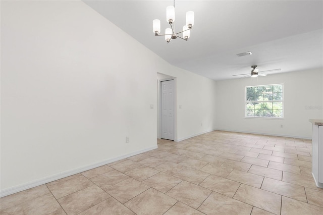 23 Pennfield Ln, Palm Coast, FL 32164 - unfurnished room with a chandelier, ceiling fan, and light tile patterned flooring