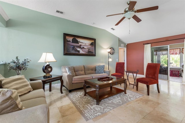 5 Senora Ct, Palm Coast, FL 32164 - living area featuring lofted ceiling, ceiling fan, and light tile patterned floors
