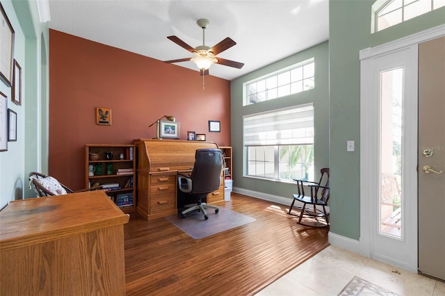 5 Senora Ct, Palm Coast, FL 32164 - home office featuring a ceiling fan and wood finished floors