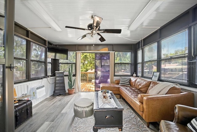 1108 Shockney Dr, Ormond Beach, FL 32174 - sunroom / solarium with ceiling fan, an outdoor living space, wood finished floors, and an AC wall unit