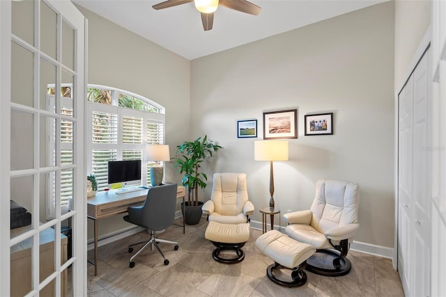 1254 Royal Pointe Ln, Ormond Beach, FL 32174 - office space featuring a ceiling fan and baseboards
