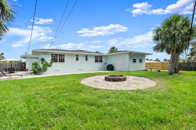 1026 Bel Aire Dr, Daytona Beach, FL 32118 - back of house featuring an outdoor fire pit, a patio, and stucco siding