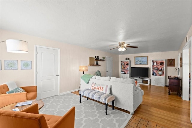 1026 Bel Aire Dr, Daytona Beach, FL 32118 - living room with a ceiling fan, light wood finished floors, and a textured ceiling