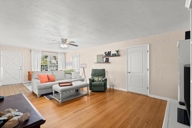 1026 Bel Aire Dr, Daytona Beach, FL 32118 - living area with ceiling fan, a textured ceiling, and wood finished floors