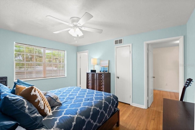 1026 Bel Aire Dr, Daytona Beach, FL 32118 - bedroom featuring light wood-type flooring, ceiling fan, and a textured ceiling