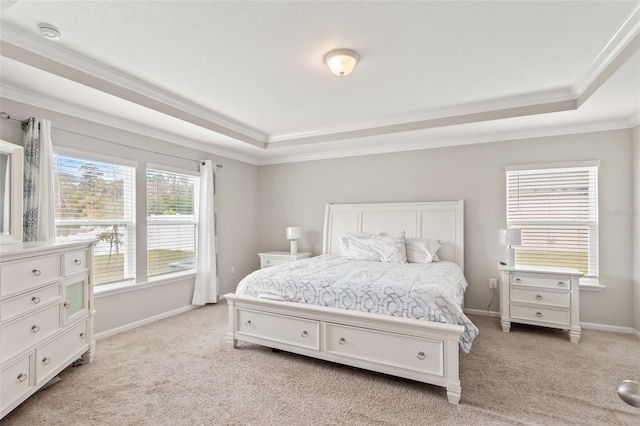 392 S Hamilton Springs Rd, Saint Augustine, FL 32084 - bedroom with a raised ceiling, ornamental molding, and light carpet