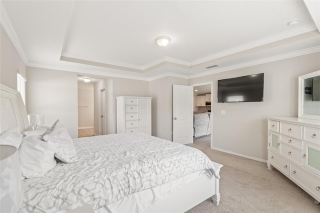 392 S Hamilton Springs Rd, Saint Augustine, FL 32084 - bedroom featuring a tray ceiling, ornamental molding, and light colored carpet