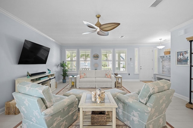 31 Hidden Treasure Dr, Palm Coast, FL 32137 - living room with a ceiling fan and crown molding