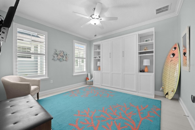 31 Hidden Treasure Dr, Palm Coast, FL 32137 - living area with a ceiling fan and ornamental molding