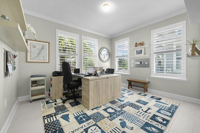 31 Hidden Treasure Dr, Palm Coast, FL 32137 - office area featuring crown molding and light tile patterned floors