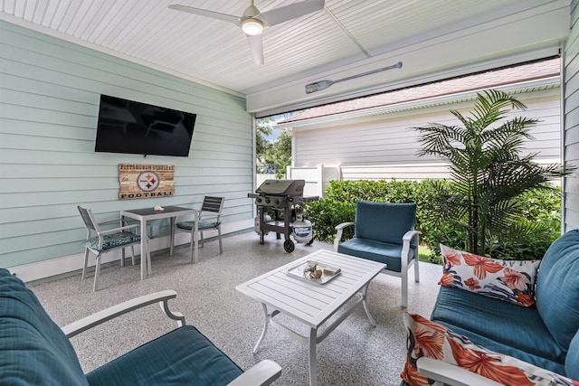 31 Hidden Treasure Dr, Palm Coast, FL 32137 - view of patio / terrace featuring a ceiling fan, area for grilling, outdoor lounge area, and outdoor dining area