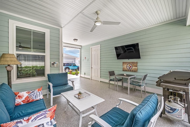31 Hidden Treasure Dr, Palm Coast, FL 32137 - view of patio / terrace with ceiling fan, area for grilling, and an outdoor hangout area
