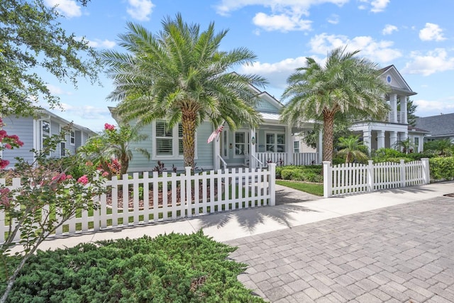 31 Hidden Treasure Dr, Palm Coast, FL 32137 - view of property hidden behind natural elements featuring covered porch and a fenced front yard